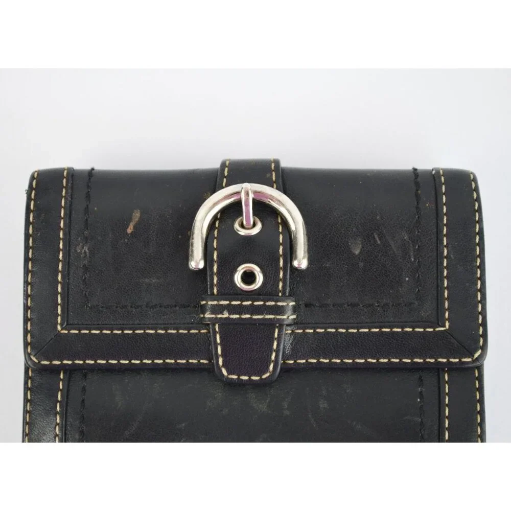 Coach Vintage Black Leather Bifold Wallet Visible Stitching Nickel Hardware Soho